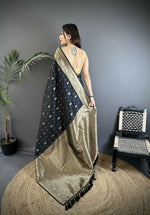 Thumbnail for Joban Fashion Black Zari Weaving Motif Lichi Silk Banarasi Silk Saree - Distacart