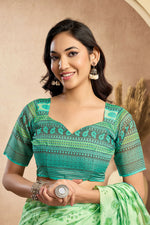 Thumbnail for Vastranavya Mint Green Digital Printed Linen Ready To Wear Designer Saree with Unstitched Blouse - Distacart