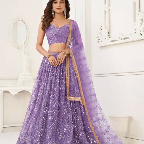 Aastha Fashion Lavender Butterfly Net Tone To Tone Thread Work, Sequence Work And Original Mirror Work Embroidery Wedding Wear Lehenga Choli - Distacart