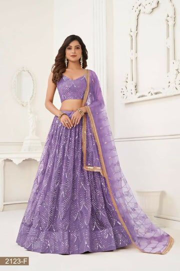 Aastha Fashion Lavender Butterfly Net Tone To Tone Thread Work, Sequence Work And Original Mirror Work Embroidery Wedding Wear Lehenga Choli - Distacart