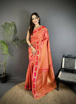 Thumbnail for Joban Fashion Peach Banarasi Soft Silk Woven Saree