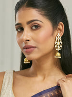 Thumbnail for Nuyug 22K Gold-Plated Regal Kundan Stone Studded & Pearl Drop Jhumkas