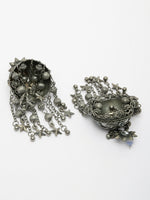 Thumbnail for NVR Women's Silver Plated Mirror Work Oxidised Contemporary Jhumka Earrings - Distacart