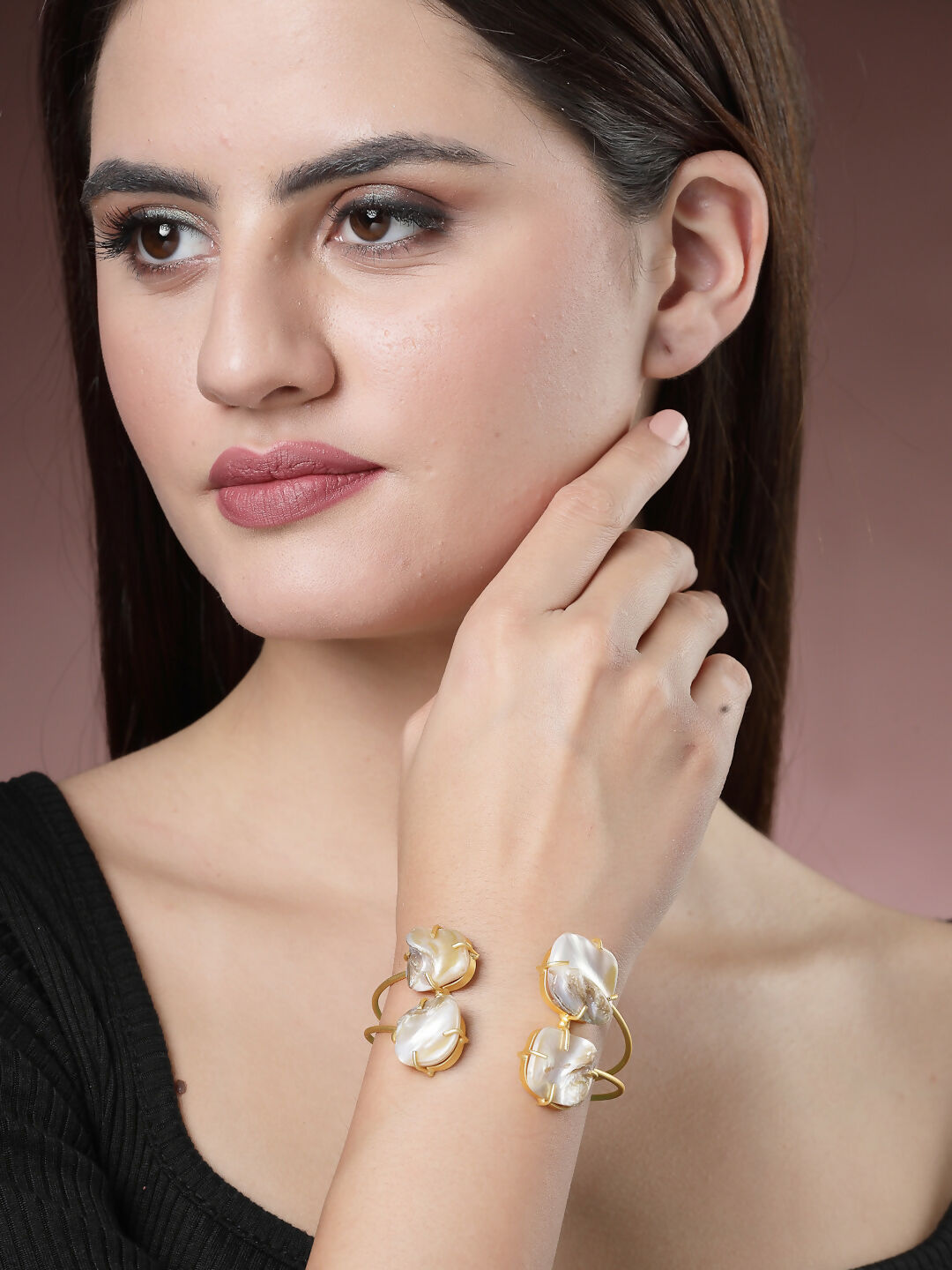 NVR Women's Gold-Plated Mother of Pearl Handcrafted Cuff Bracelet - Distacart