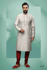 Thumbnail for Raivat Ethnic Art Silk Mirror Embroidery Work Kurta Pajama In Grey Colour - Dista