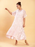 Thumbnail for BohoJazz Bohemian Signature Layered Maxi Dress with Motif - Pink