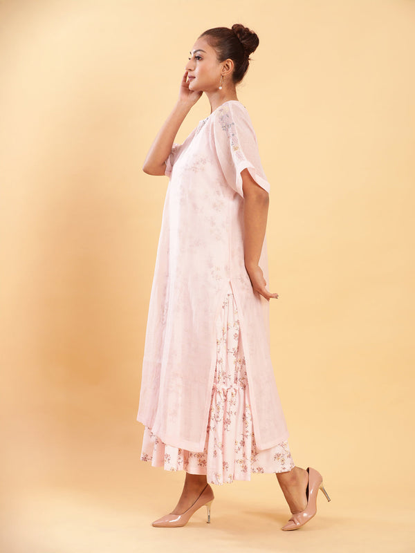 BohoJazz Bohemian Signature Layered Maxi Dress with Motif - Pink