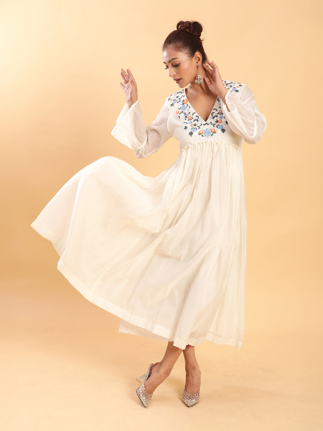 BohoJazz Bohemian Signature Layered Maxi Dress with Motif - White