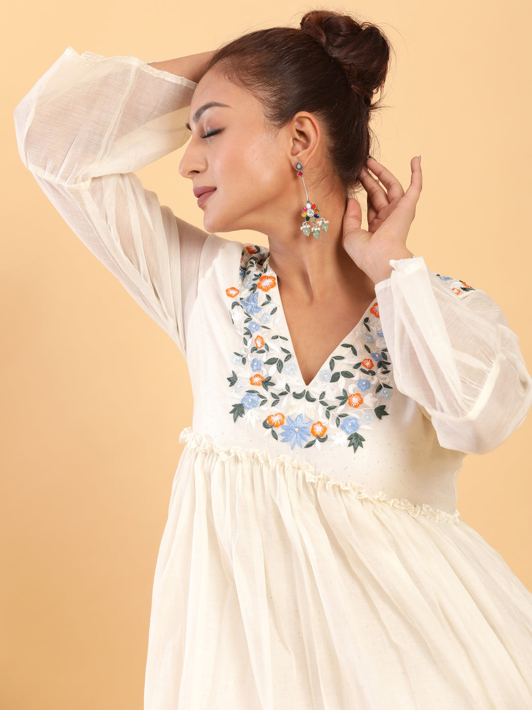BohoJazz Bohemian Signature Layered Maxi Dress with Motif - White