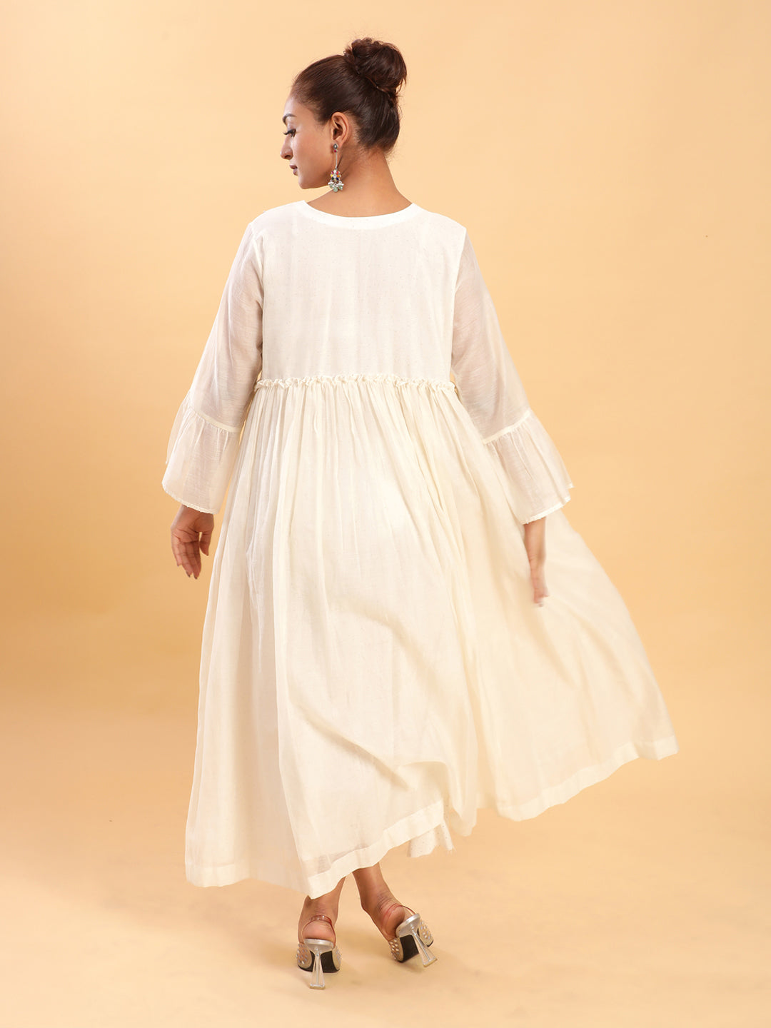 BohoJazz Bohemian Signature Layered Maxi Dress with Motif - White