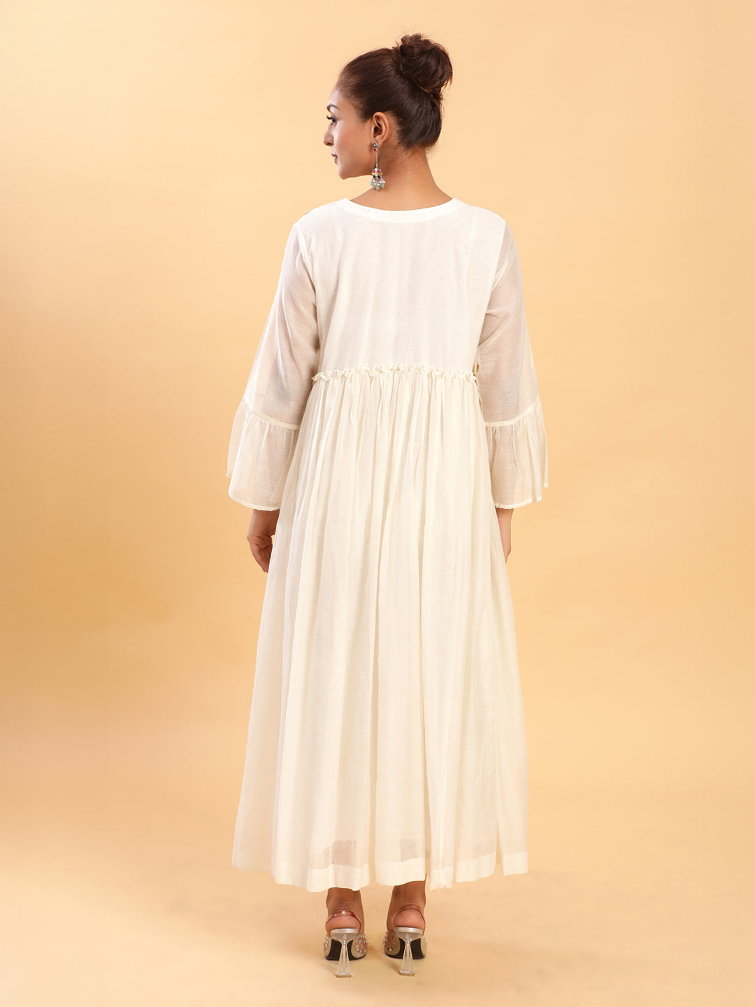 BohoJazz Bohemian Signature Layered Maxi Dress with Motif - White