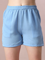 Thumbnail for Myshka Women's Blue Solid Shirt Collar Party Shirt With Shorts Co-ord set - Distacart