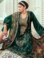 Thumbnail for Aastha Fashion Women's Green Velvet Cording with Digital Printed Kurta with Trouser & Dupatta - Distacart