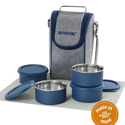 Borosil Carrymore Microwavable Stainless Steel Lunchbox with Bag - Dista