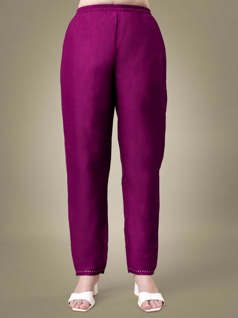 Jyoti Fashion Women's Purple Cotton Blend Embroidery & Sequence work Kurta with Trouser & Dupatta - Distacart