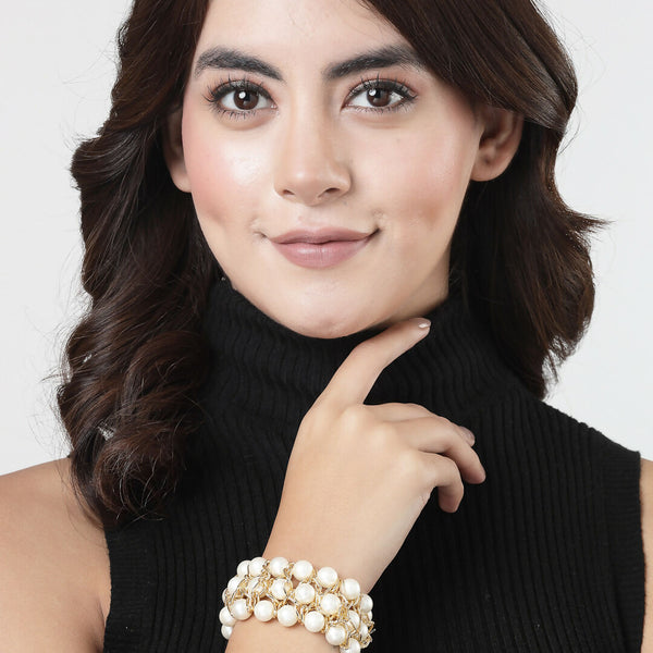 NVR Women White Beaded Elasticated Bracelet - Distacart