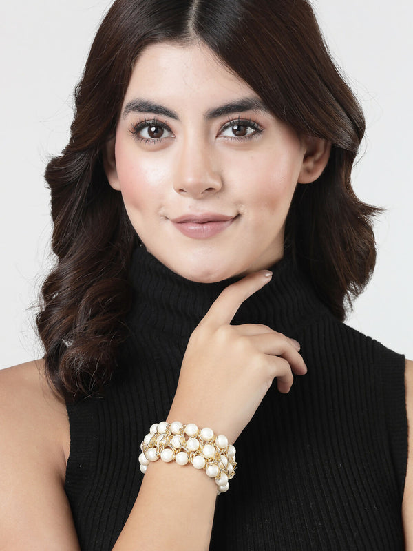 NVR Women White Beaded Elasticated Bracelet - Distacart
