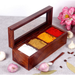 Thumbnail for Creation India Craft Wooden Spice Box with 4 Large Partitions & Spoon, Spice Container - Dista