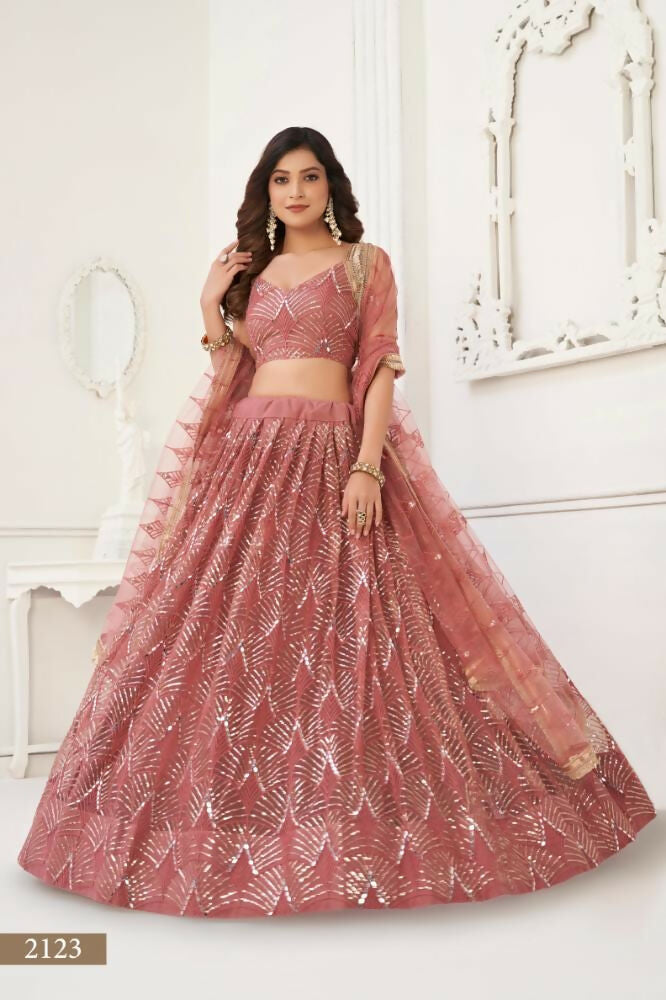 Aastha Fashion Dusty Onion Pink Butterfly Net Tone To Tone Thread Work, Sequence Work And Original Mirror Work Embroidery Wedding Wear Lehenga Choli - Distacart