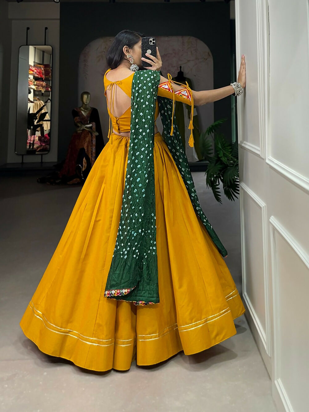 Vastranavya Navaratri Special Pure Cotton Plain With Gotta Patti Touch Up Lehenga Stitched Choli - Mustard - Distacart