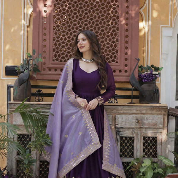 Joban Fashion Purple Georgette Sequence Embroidery Work Kurta Set - Distacart