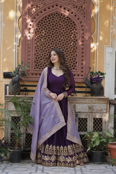 Joban Fashion Purple Georgette Sequence Embroidery Work Kurta Set