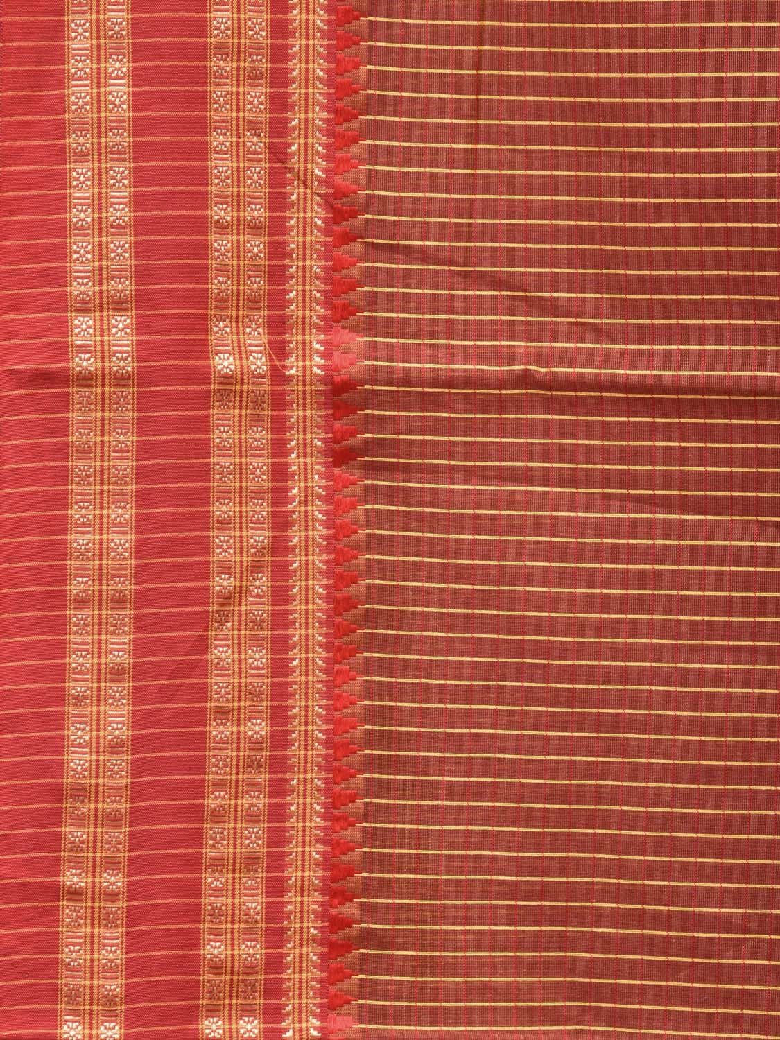 Brown and Rust Bamboo Cotton Saree with Checks Design No Blouse - Global Threads - Distacart