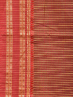 Thumbnail for Brown and Rust Bamboo Cotton Saree with Checks Design No Blouse - Global Threads - Distacart