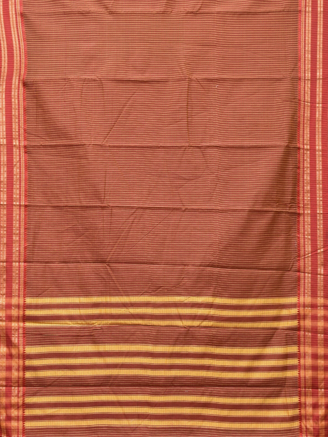 Brown and Rust Bamboo Cotton Saree with Checks Design No Blouse - Global Threads - Distacart