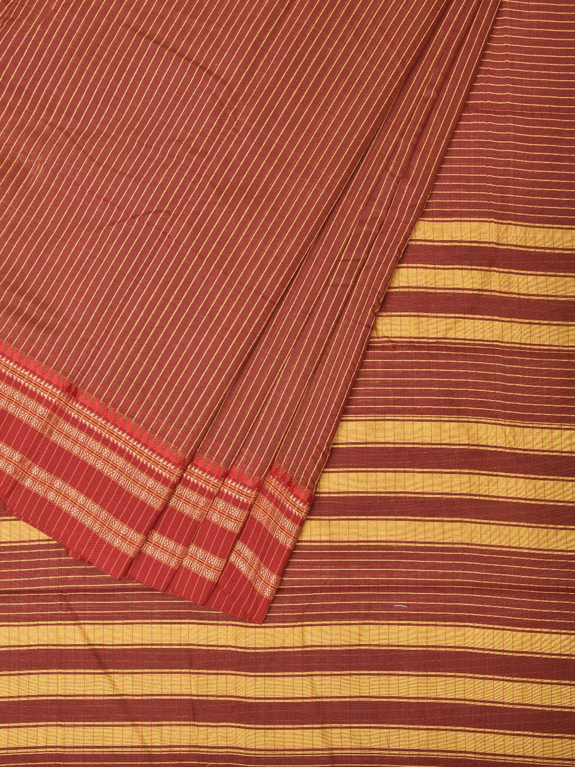 Brown and Rust Bamboo Cotton Saree with Checks Design No Blouse - Global Threads - Distacart