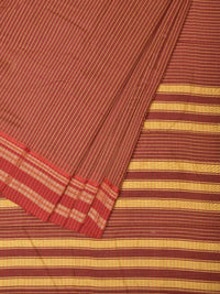 Thumbnail for Brown and Rust Bamboo Cotton Saree with Checks Design No Blouse - Global Threads - Distacart