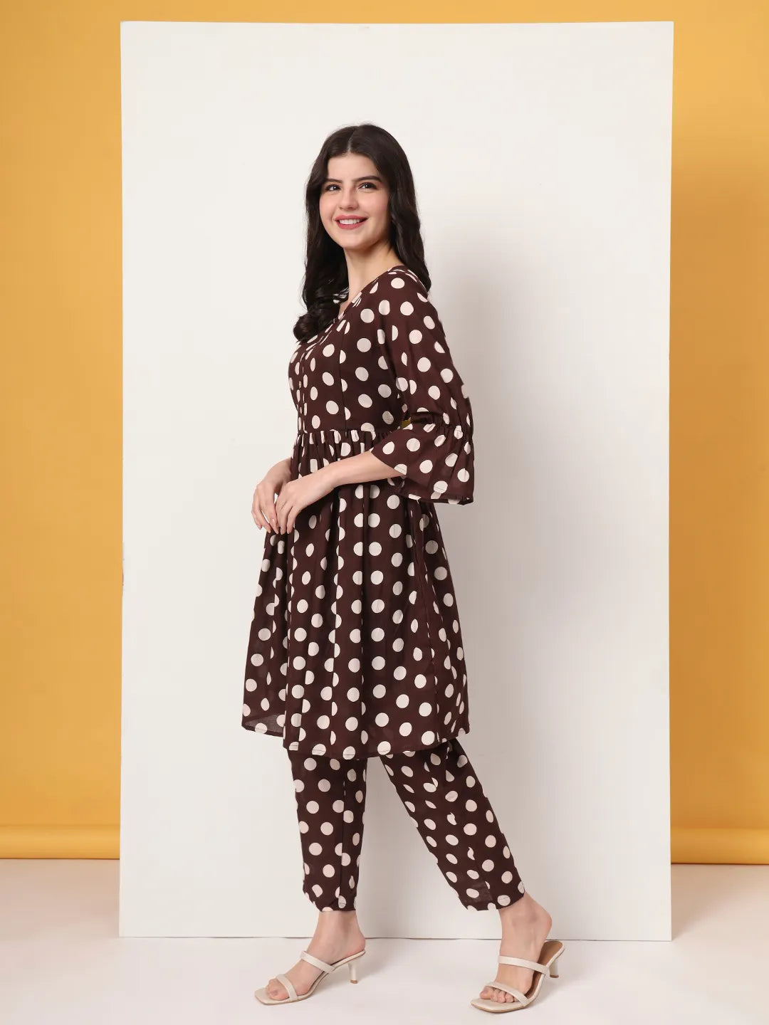 Yufta Brown Cotton Maternity Gathered Or Pleated Kurta Pants Set - Distacart