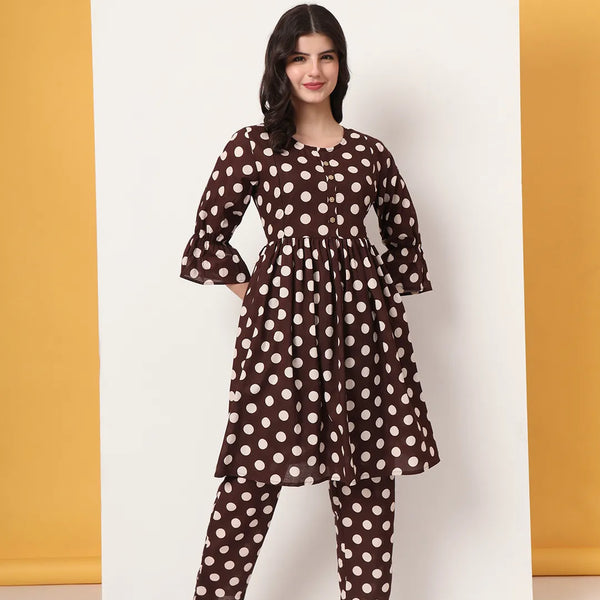 Yufta Brown Cotton Maternity Gathered Or Pleated Kurta Pants Set - Distacart