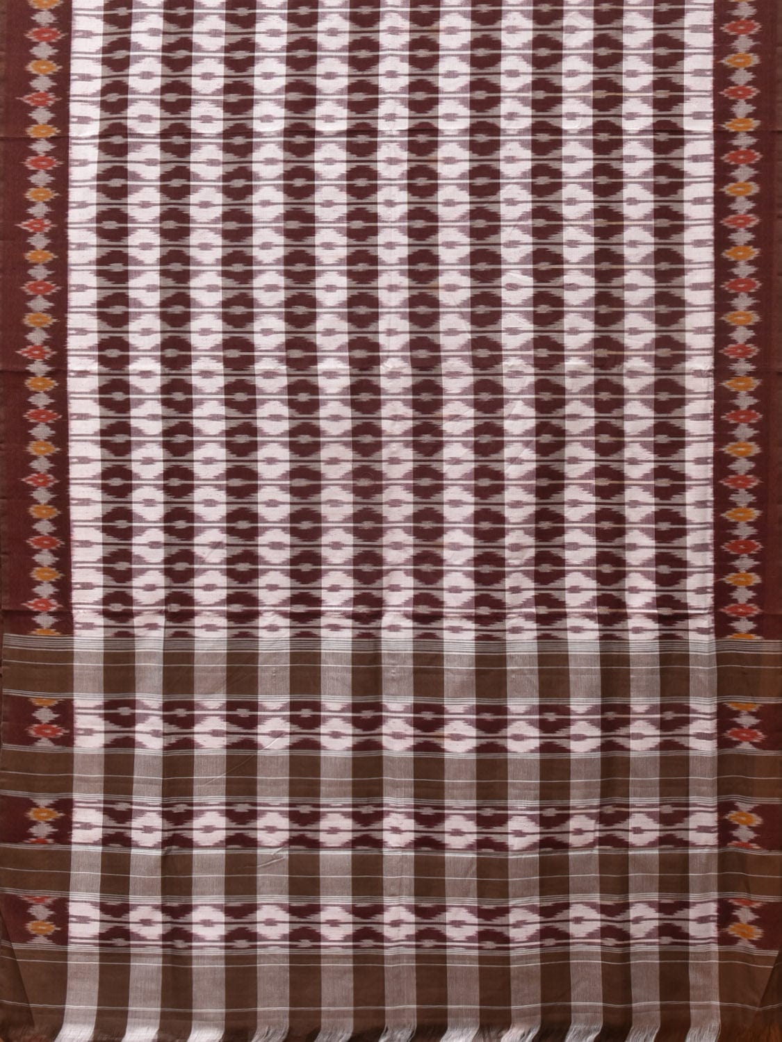 Brown Pochampally Ikat Cotton Handloom Saree with Strips Design No Blouse - Global Threads - Distacart
