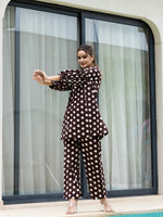 Thumbnail for Yufta Brown Polka Dot Print Top And Trouser Co Ord Set