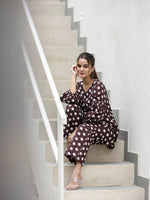 Thumbnail for Yufta Brown Polka Dot Print Top And Trouser Co Ord Set