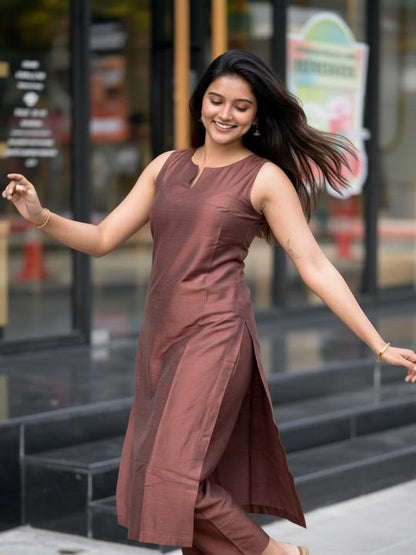 EGF Brown Rayon Straight Kurta With Pant - Dista