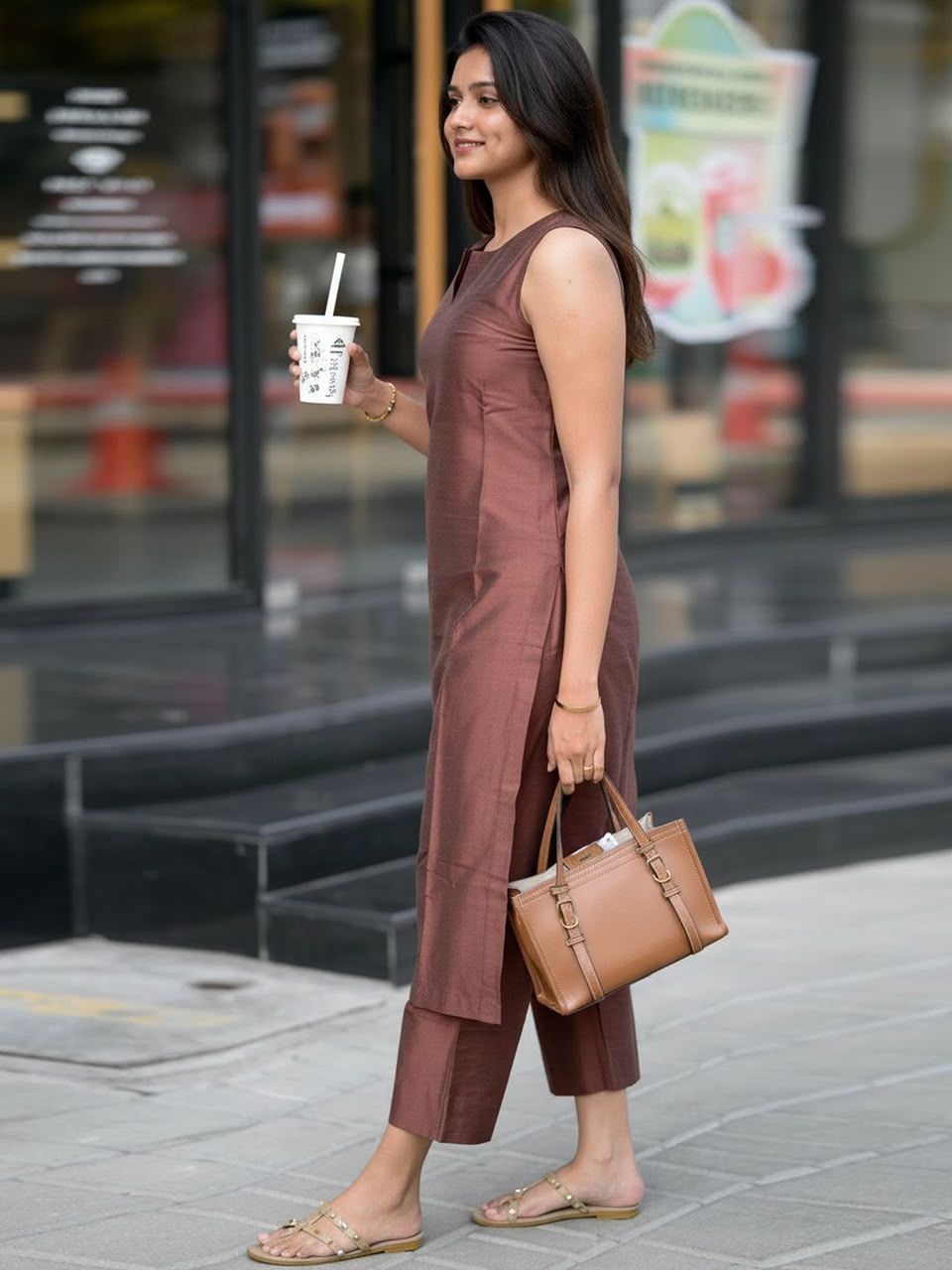 EGF Brown Rayon Straight Kurta With Pant - Dista