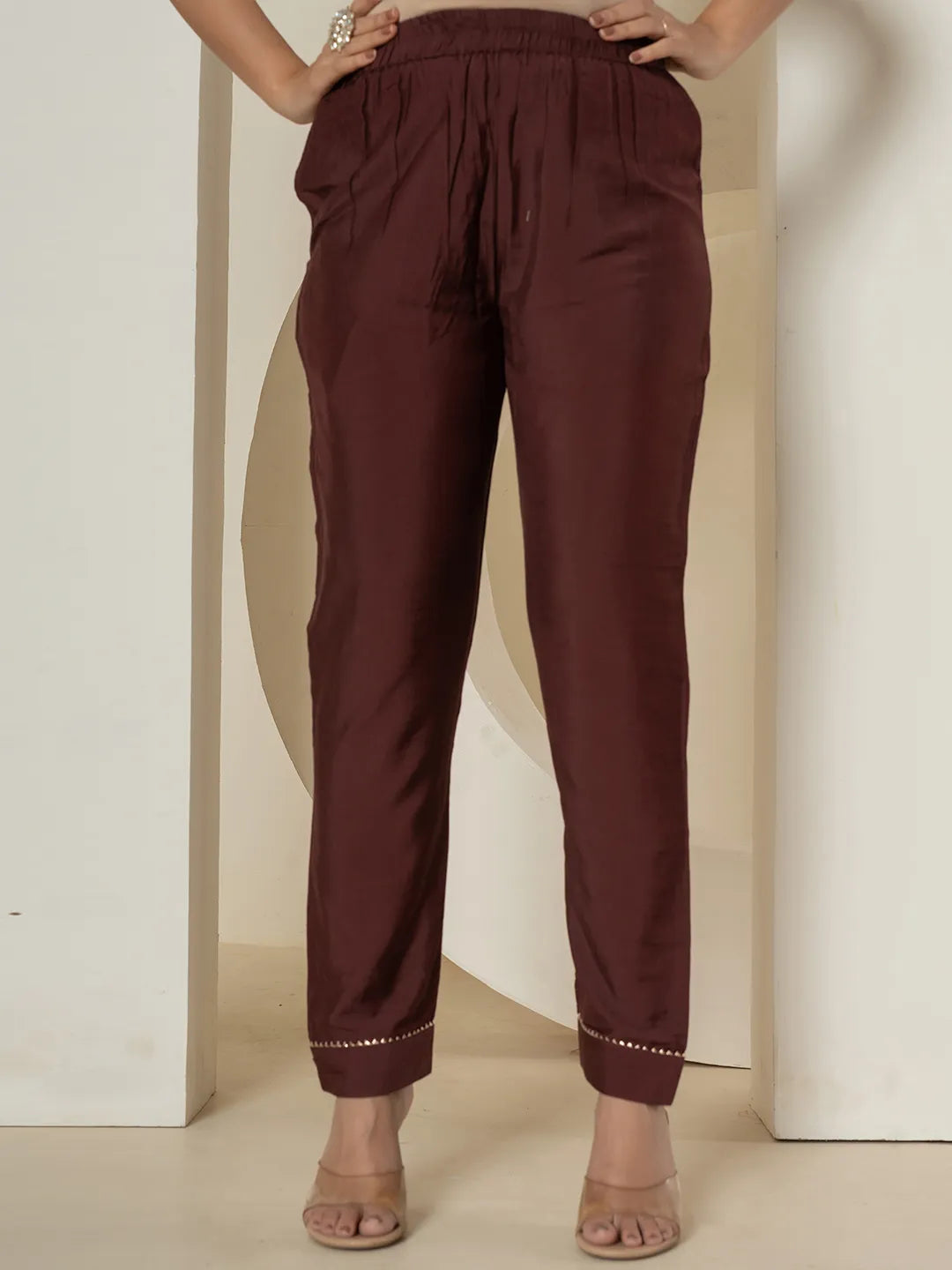 Yufta Brown Tissue Kurta Dupatta Pant Set