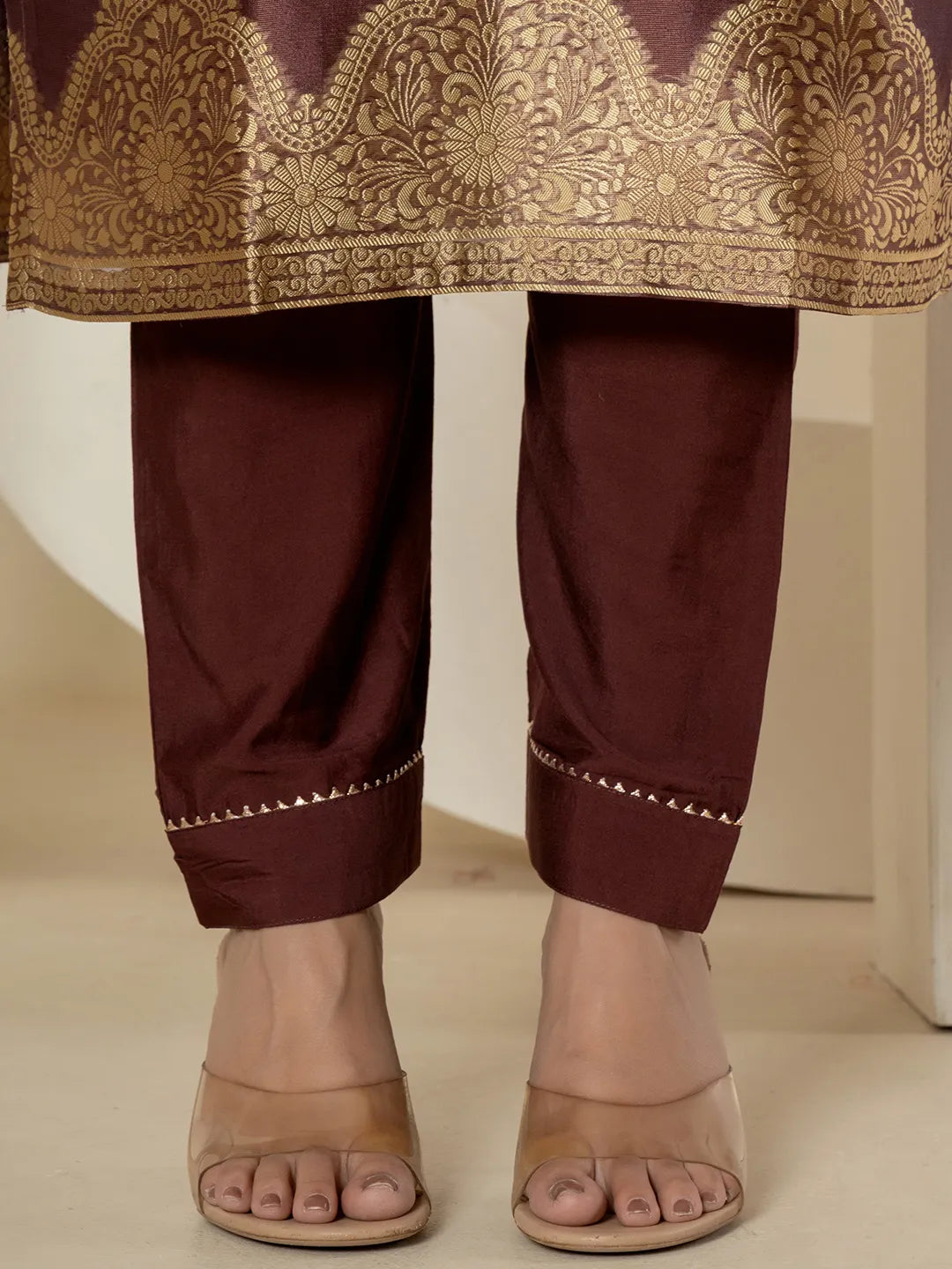 Yufta Brown Tissue Kurta Dupatta Pant Set