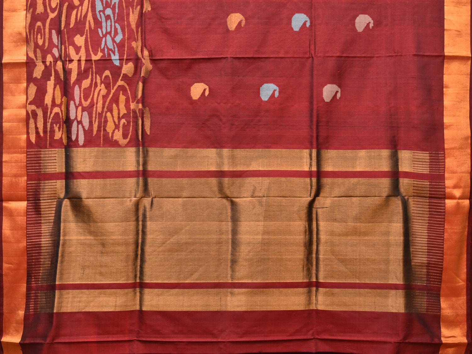 Brown Uppada Silk Handloom Saree with One Side Border Design - Global Threads - Distacart