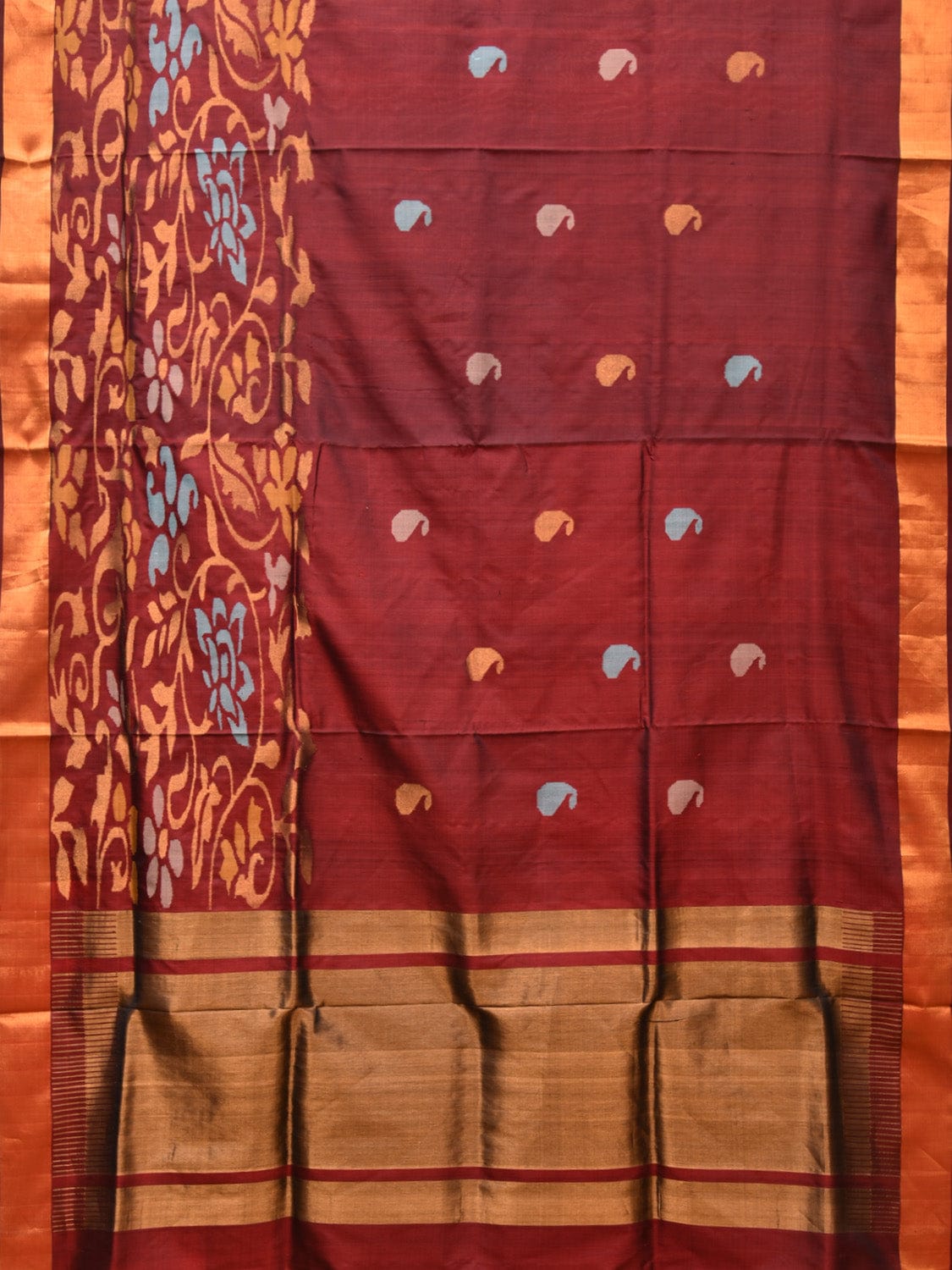 Brown Uppada Silk Handloom Saree with One Side Border Design - Global Threads - Distacart