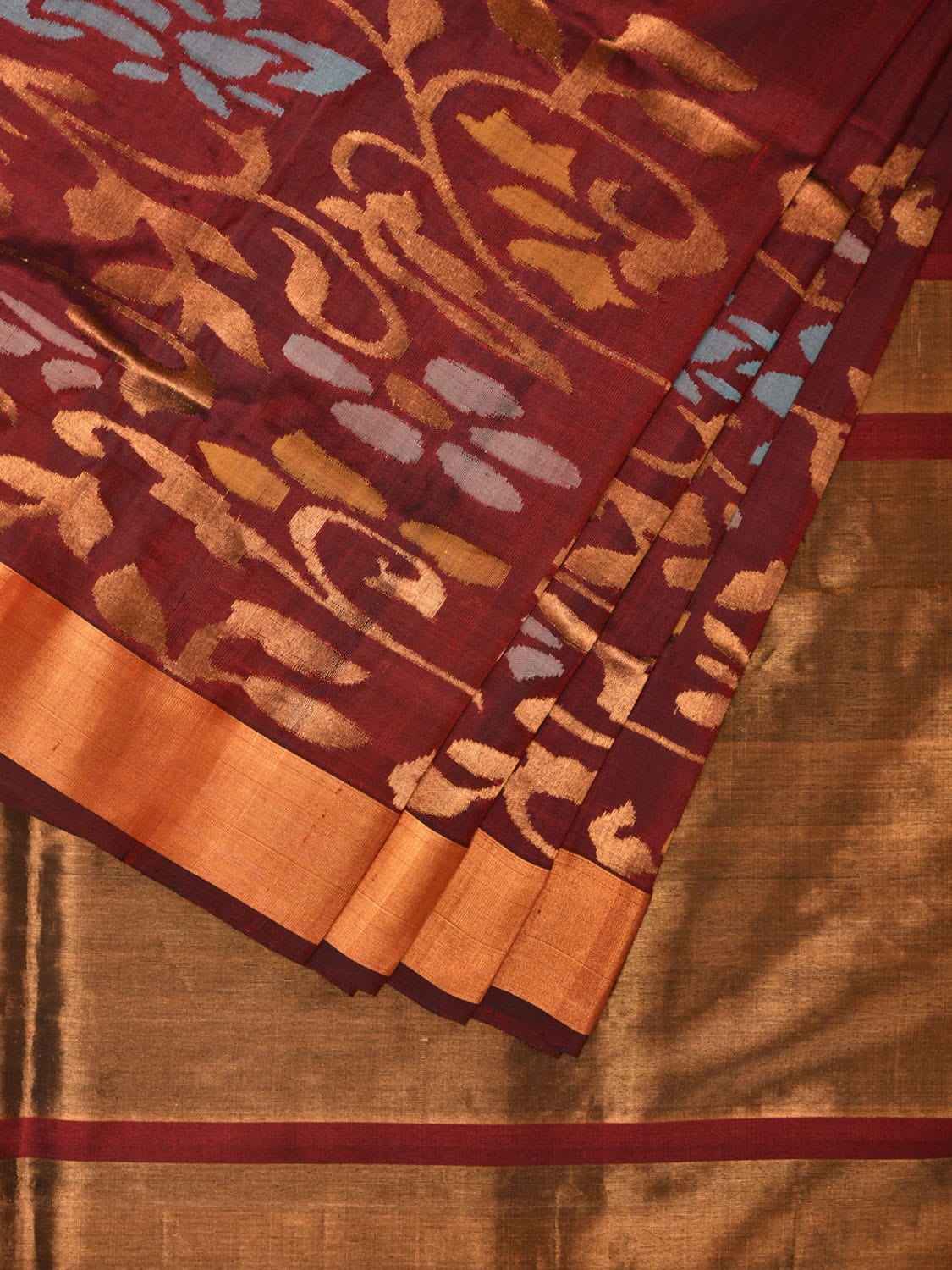 Brown Uppada Silk Handloom Saree with One Side Border Design - Global Threads - Distacart