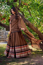 Thumbnail for Evanik Women Pure Chanderi Plain With Zari Weaving Work Border Stitched Lehenga With Unstitched Blouse Dupatta(Up to 42)