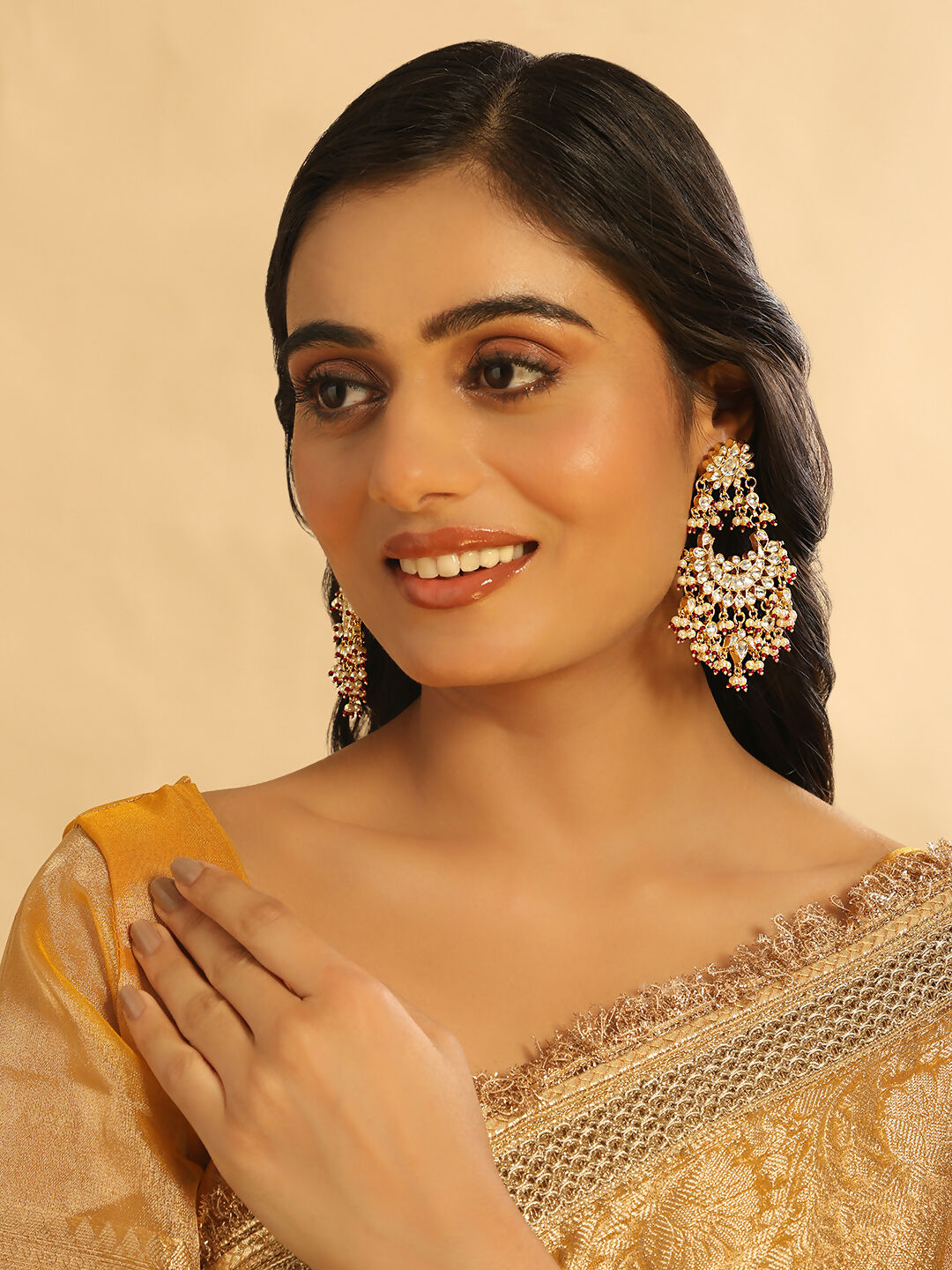 Nuyug 22K Gold Plated Pearl Empress Chandbali Earrings