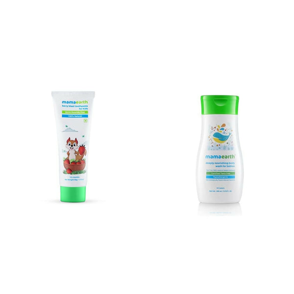 Mamaearth Natural Berry Blast Kids Toothpaste & Deeply Nourishing Wash for Babies - Distacart