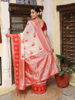 Thumbnail for Astita White & Red Linen Cotton Saree