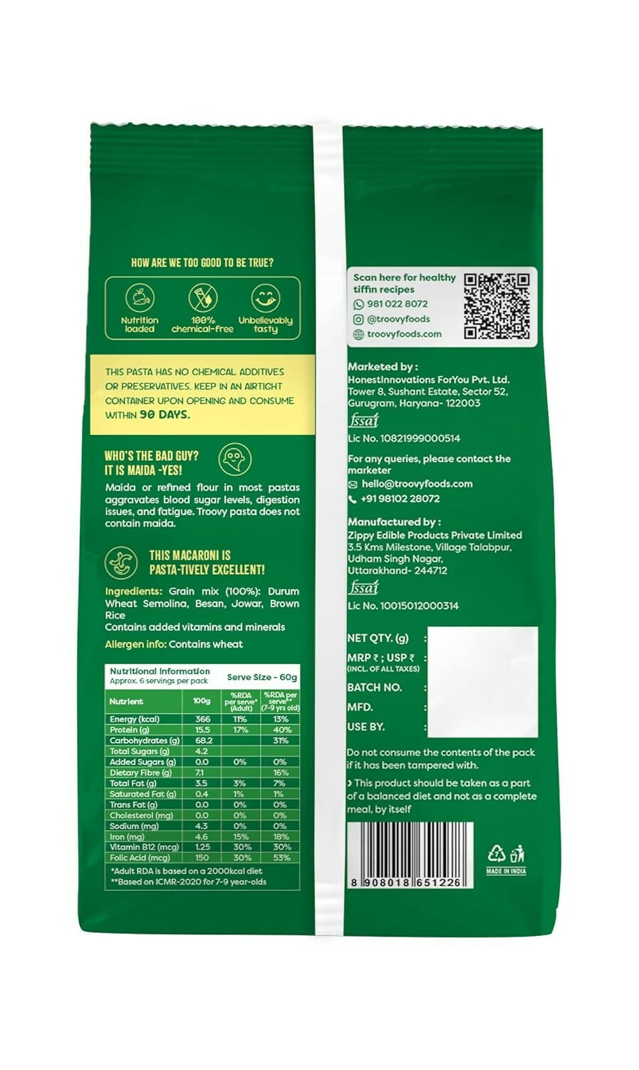 Troovy Millet Macaroni Pasta Protein & Iron rich - Distacart