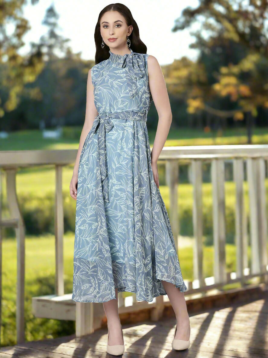 Souchii Grey Floral Chiffon Maxi Dress