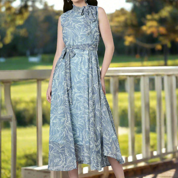 Souchii Grey Floral Chiffon Maxi Dress